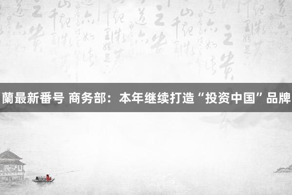 蘭最新番号 商务部：本年继续打造“投资中国”品牌